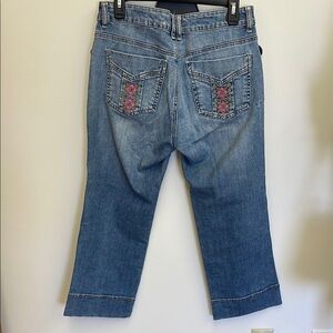 Dkny Blue Cropped Pants with Floral Embroidery